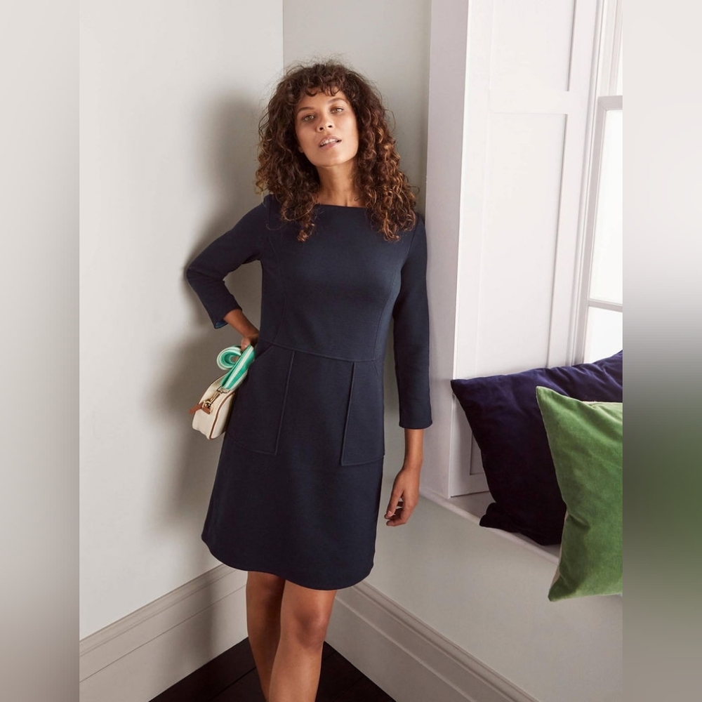 Boden Auria Ottoman Shift Dress Navy 3/4 Sleeve Work Office Dress Size 8 Petite - Picture 1 of 13